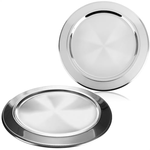 com-four® 2x assiette de service - assiette décorative en acier inoxydable - plateau rond pour servir et décorer - plats de service élégamment décorés (39cm - Assiette inox - 2 pièces)