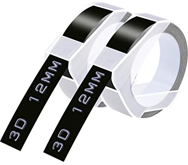 Cruxer 3 Pack A898132 Embossing Tape Replacement for Dymo 12mm x 3m White on Black Omega 3D Label Tape Self-Adhesive Dymo Embossing Tape Vinyl Labels for DYMO Omega Junior Embossing Label Makers