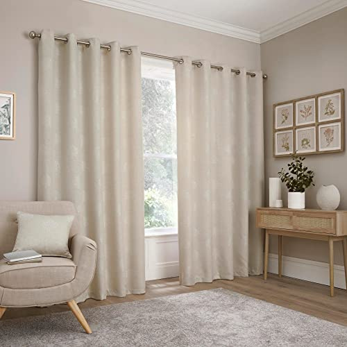 Appletree Loft - Harvest - Jacquard Pair of Eyelet Curtains - 90 Width x 90 Drop (229 x 229cm) in Natural