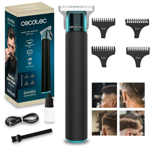 Cecotec Tondeuse à cheveux et barbe professionnelle Bamba PrecisionCare Profiling, Lame tranchante à haute performance, 4 Peignes de guidage 1-4 mm, Cheveux et barbe, Autonomie 90 min, Ergonomique