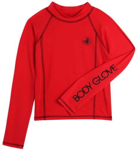 Body Glove Maglietta da nuoto per ragazzi, UPF 50+, protezione solare, ad asciugatura rapida, a maniche lunghe, per ragazzi e bambini (5-14), Rosso, 14
