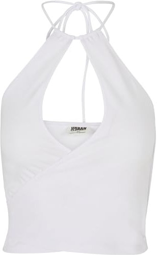 Urban Classics Damen Top Ladies Short Wraped Neckholder Top White XXL