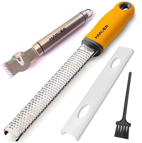 HAMOER Cheese Grater and Lemon Zester, Handheld for Grating Cheese Chocolate Citrus Peel Ginger Potatoes,two Kitchen and Bar tools