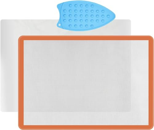 Applique Fusing Mat,14 x 18Appliques Pressing Sheet with See-Through Design for Arts Crafts Creation,Silicone Mat for Applique,Including Bonus Teflon Coated Pressing Sheet and Silicone Iron Rest Pad