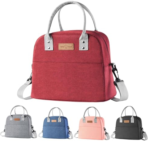 Zxglxinyao Fiambrera para hombres y mujeres, lonchera aislada para adultos, bolsa de almuerzo, contenedor de alimentos reutilizable, adecuado para el trabajo, viajes, picnic, oficina (rojo)