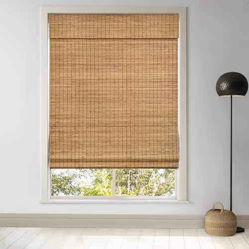 LazBlinds Cordless Bamboo Roman Shades, Privacy Blinds for Interior Windows, Room Darkening Roll Up Bamboo Blinds for Home & Patio, 31.5 W x 64 H, Highfield Teak