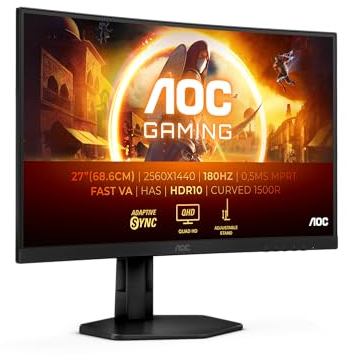 AOC Gaming CQ27G4X - 27 Zoll QHD Curved Monitor, 180 Hz, 0.5 ms, FreeSync Prem., HDR10 (2560x1440, DisplayPort, 2X HDMI) schwarz/grau