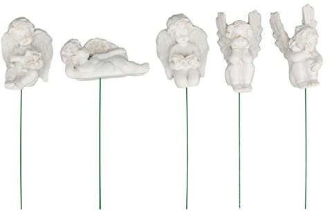 Jwthee 5 pièces Figurines d'ange, piquets de Jardin d'ange Statue d'ange décorative Ornements d'ange Miniatures Ornements d'ange Blanc Petits piquets de Jardin d'ange