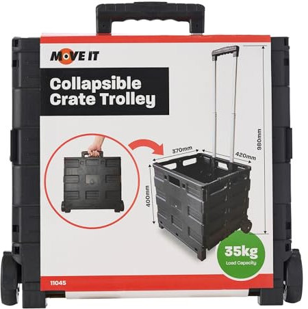 Folding Shopping Trolley Cart, Heavy Duty Boot Cart, Quiet Wheels & Telescopic Aluminium Handle, Collapsible Utility Box for Groceries, Cleaning, Tools, Office, Garden & Camping – 35kg Capacity, Black