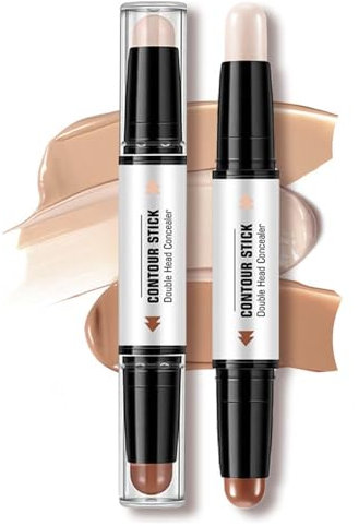2in1 Contouring Stick, Doppelseitig Highlighter Stick & Konturenstift, Lang anhaltende & Wasserdichte Bronzer Stick, Definiert die Wangenknochen & formt das Gesicht, Cremige Textur, Taufrisches Finish