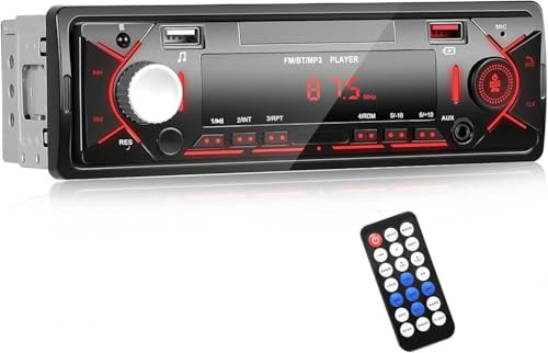 CAMECHO Car Stereo Single Din Bluetooth 5.0 Hands-free, 4 x 15W Audio Recording FM Dual USB Port, AUX, U disk Charging, Time display