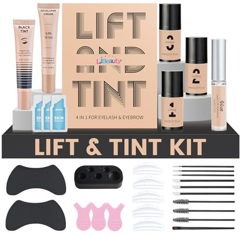 Libeauty Wimpernlifting Set mit Farbe Schwarz, 8ml Wimpernfarbe Schwarz, Wimpernlifting Set und Augenbrauenfarbe, Dauert 6-8 Wochen, Vollständige Werkzeuge, für Salon Und Heimnutzung