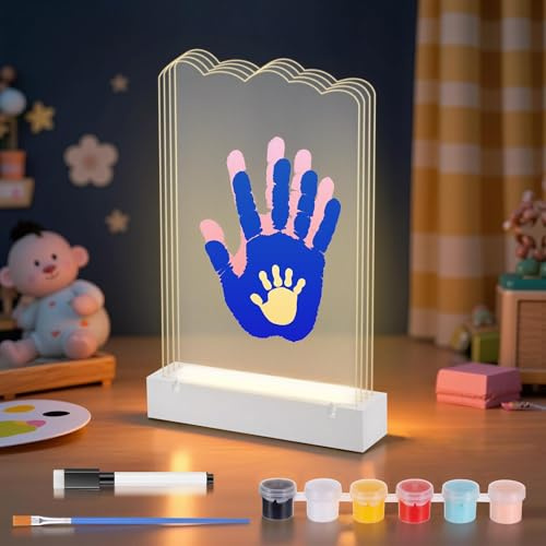 Kssvzz familj handavtryckssats, transparent familj handtryck fotoram kit trä gör-det-själv hantverk bildram minnessak förväntande & nya föräldrar gåvor till efter födseln med 6 akrylfärger