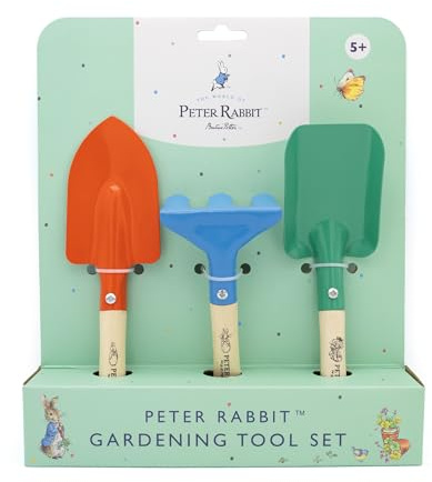 Peter Rabbit Children’s Garden Tool Set – 3-Piece Outdoor Gardening Kit for Kids with Trowel, Spade & Rake – Strong Metal Tools with Wooden Handles – Ages 5+