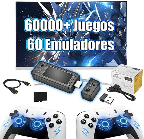 X9 Pro Consola de Juegos Retro Game Stick 4K con Mango Recargable,60000+ Juegos 60 Emuladores,Sistema Emuelec 4.3 Mini Consola Retro,Buscar Juegos,Plug and Play TV Consola de Juegos portátil (256G)