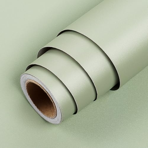 LACHEERY Carta da Parati Adesiva Muro Verde Chiaro Rotolo Adesivo per Pareti 60cm x 400cm Carta da Parati Autoadesiva Muro Lavabile Rivestimenti Pareti Soggiorno PVC per Bambini Cameretta Cucina