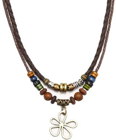Wureion Boho Beaded Necklace for Women Statement Chunky Bohemian Colorful Beads Strand 2 Layers Wood Summer Beach Necklaces