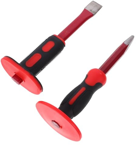 Hemobllo Set Di Scalpelli Per Cemento e Roccia Da 250 Mm in Acciaio Al Cromo Vanadio Impugnatura Antiscivolo e Protezione Per Mani, Utensili Per Demolizione e Intaglio Muratura, 2 Pezzi
