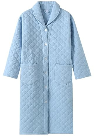 CRETUAO Bata Invierno Gasa algodón para Mujer, Bata cálida Gruesa y Acolchada con Botones Bata de baño Tipo Yukata para Sauna Holgada y Transpirable,Light Blue,XL