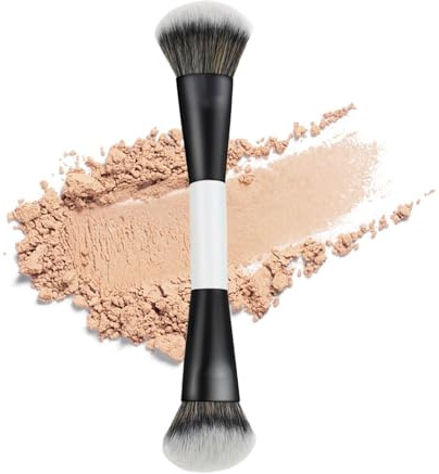 Pincel de maquillaje – Cepillo de tinte doble punta | Mango de madera para cerdas sintéticas – 17 cm aplicador inclinado para teñir, polvo, rubor, corrector, Highlighter