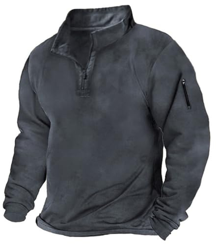 Pull Homme Polaire | Sweat-Shirt à Demi-Fermeture Éclair | pour Travail, Randonnée et Sport | Coupe-Vent et Chaud | Sweat Homme sans Capuche,01 Gris,4XL