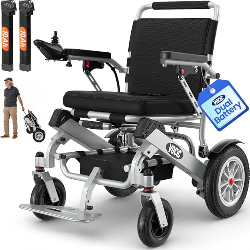 VOCIC V62 Sedia a rotelle elettrica a doppia batteria, pieghevole leggera