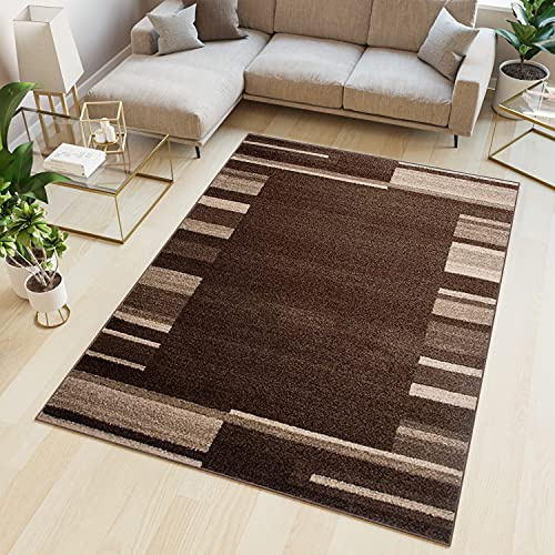 TAPISO Sari Tappeto Soggiorno Moderni Pelo Corto Motivo Monocromatico Geometrico Marrone Salotto Sala Camera Oeko-Tex 80 x 150 cm