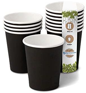 BIOZOYG 1000x gobelets jetables 200 ml / 8 oz, Ø 80 mm noir - gobelet carton sans plastique et en matériaux durables - gobelet cafe