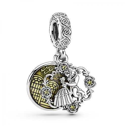 PANDORA Disney Die Schöne und das Biest Tanzend Charm-Anhänger aus Sterlingsilber mit Cubic Zirkonia aus der PANDORA Disney X Kollektion, 799014C01