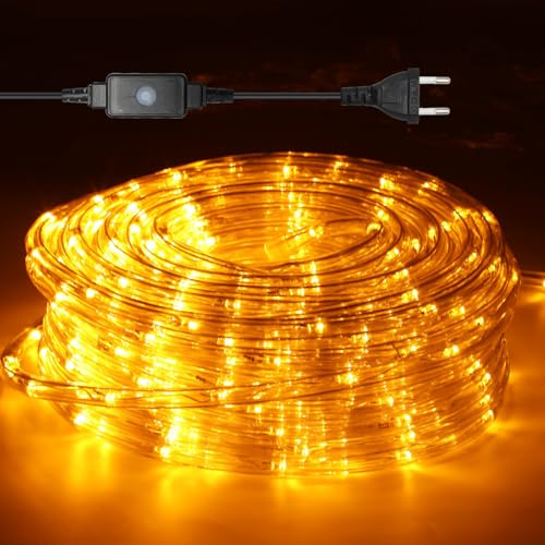 Cecaylie 30m Tubo Luminoso 720 LED impermeabile luce di corda gialla con timer e 8 modalità, per interni all'aperto festa matrimonio decorazione di Natale luce gialla