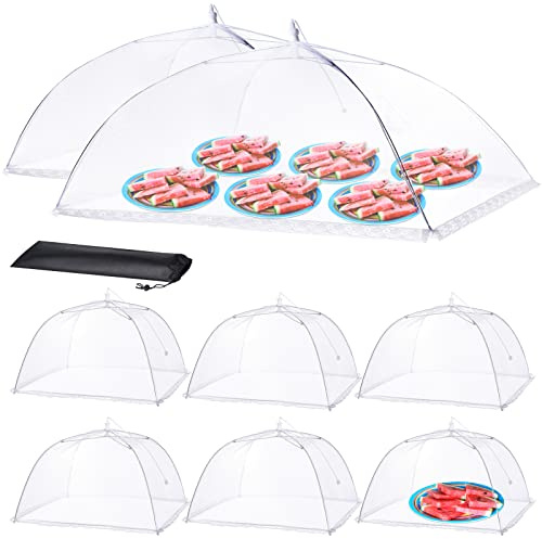 HOMKULA Cloche Alimentaire Pliable Anti Mouche – Cloche Anti Insectes, moustiquaire à Fruits, 2 très Grandes (100 x 63 cm) & 6 Grandes (43 x 43 cm), Pop-Up (nylon & acier inoxydable)