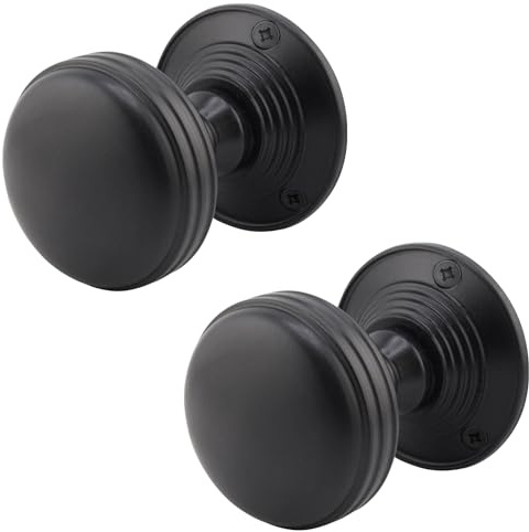 EAI Lined Door Knobs Matt Black | 1 Pair of Mortice Knobs (55mm) for Internal Doors