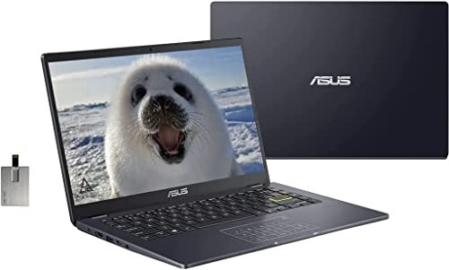 Asus Ordinateur portable HD 2022 14, processeur Intel Celeron N4020, 4 Go de RAM, mémoire flash eMMC 64 Go, graphique 500, webcam, haut-parleurs stéréo, noir, Windows 11S, carte USB Snowbell de 32 Go