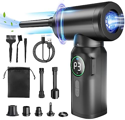 Elettrico Rimuovi Polvere Aria Compressa Senza Fili, Spolverino ad Aria 110000RPM, con 3 Velocita Luce a LED Batteria da 7500mAh Ricaricabile Portatile Air Duster per PC Tastiera Auto Computer Casa