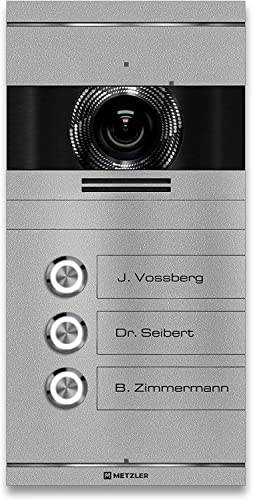 Metzler Video Türsprechanlage 3 Familienhaus | Türklingel mit Kamera FullHD | Opt. 7 Monitor | Smartphone App | Mit Anschluss für Türöffner | Anschluss: 2-Draht IP | Graualuminium | VDM10 2.0 Colson