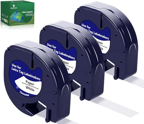 3x Yuanqimm A91220 Etikettenband Kompatible für Dymo Letratag Etikettenband 91220 S0721510 Papier White 12mm x 4m Bänder für Leta tag XR Beschriftungsgerät LT-100H 100T 110T XM XR QX50 2000 200B
