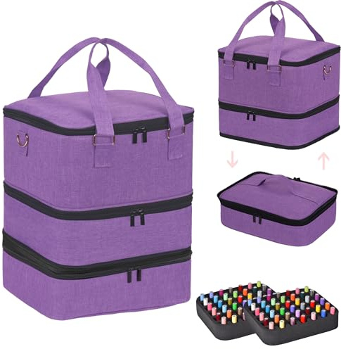 FCQQYWZ Large Nail Polish Organizer Case Hold 84+ Bottles Nail Polish & Nail Lamp, 3 Layers Nail Organizers and Storage for Nail Tech with Divider, Travel Carrying Case(Purple)