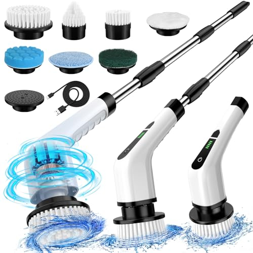 Elektrische Reinigungsbürste, Electric Spin Scrubber Schnurlos Mit 7 Austauschbaren Bürstenköpfen, 130cm Verstellbarem Griff für Bad Küche Auto Fußboden, Wanne und Bodenfliese MopSet