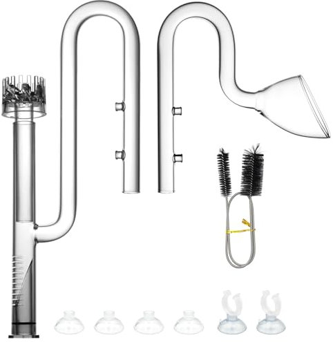 LINLAN 17mm Glass Lily Pipe with Skimmer, Inflow and Outflow, Fits 16/22mm (5/8 i.d.) Filter Hose for Aquarium Planted Tank