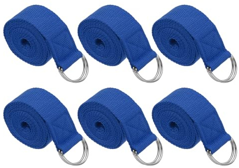 PATIKIL Yogabälte för stretchning 8 fot, 6 st bomullsyogabälte med justerbart D-ringspänne i metall för fitness, pilates, marinblå