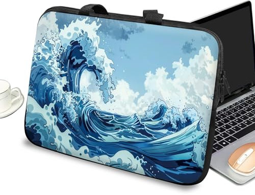 Funda universal para laptop de 10 pulgadas con asa y cremallera, funda de transporte para tablet para niños, bolsa de mensajero portátil para iPad de 7 a 10 pulgadas, cuaderno, eBook/lectores, olas