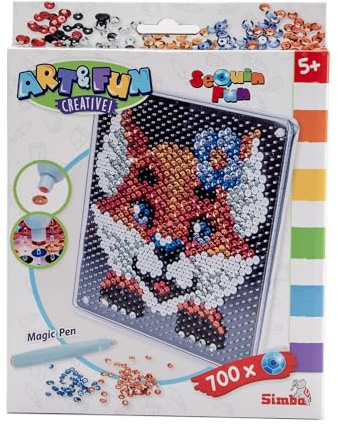 Simba Art und Fun Sequin Fuchs, Platte 18x18cm, 700 Sequins, Stift, ab 5 Jahre