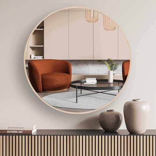 nielsen HOME Rundspiegel, Ø 60 cm, Aluminium, Eiche, Wandspiegel für alle Wohnbereiche, Jaron 60 cm