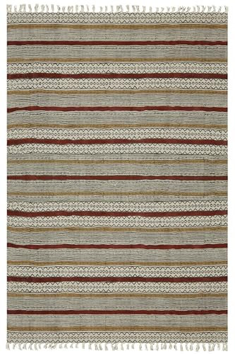 CASAVANI Kelim-Läufer, 5 x 10 Baumwollteppich, braun und schwarz, Flachgewebe, 0,48 weicher, leicht waschbarer Teppich für drinnen und draußen, Läuferteppiche für Flure, Treppen, Korridore