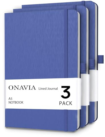 ONAVIA A5 Notebooks for Work, Lined Journal, 3 Pack, 160 Pages, Blue