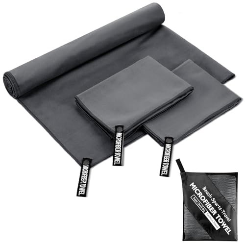 Zocipro Microfibre Towel 3 Pack (180x80cm + 80x40cm x2) Super Absorbent Gym Towel, Quick Dry Travel Towels for Sports Swimming Beach Camping Outdoor Hiking