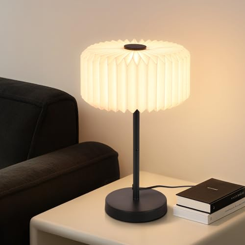 ZMH Nachttischlampe Wohnzimmer Tischlampe mit Kabel - Tischleuchte Schlafzimmer Vintage Design Nachttischleuchte Lampenschirm Papier Nachtisch Leselampe für Esszimmer Schreibtisch (ohne Leuchtmittel)