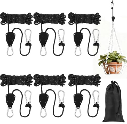 NUTKIT 6PCS Tent Guy Ropes, 4mm Ratchet Guy Ropes with Storage Bag(Black) | 4 M Portable Adjustable Fix Camping Rope with Rope Tensioner, Tent Guide Guyline Ropes For Camping, Hiking, Awning