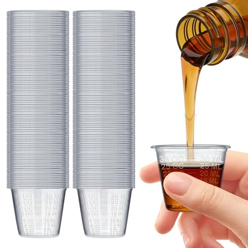 100 Pack, 30ml Graduated Small Plastic Medicine Cups,Bulk Pack | Translucent Medicine Cup for Liquid Medication, Reusable Kitchen Measuring Pot Cup Containers, Paint, Pills and Resin