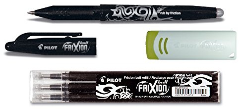 1 Frixion Ball schwarz + 3er-Set Mine + Radierer (+ extra Radierer, schwarz)